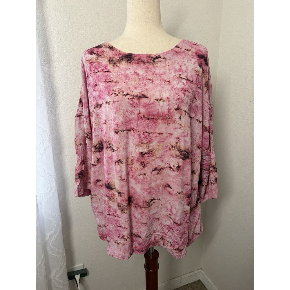 Soft Surroundings Women's 1X Pink Tie Dye 3/4 Sleeve Tunic Top Artsy Hippie
